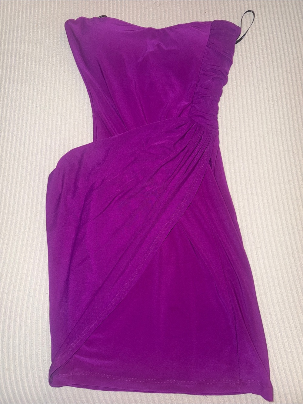 Symphony Strapless Purple Ruched Wrap Cocktail Dress